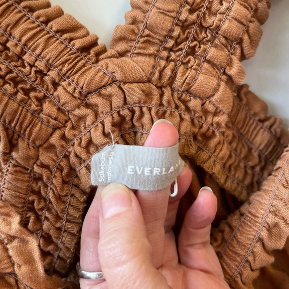 Everlane The Smocked Linen Mini Dress Rust Light Brown Sleeveless Relaxed Fit XL - Picture 3 of 10